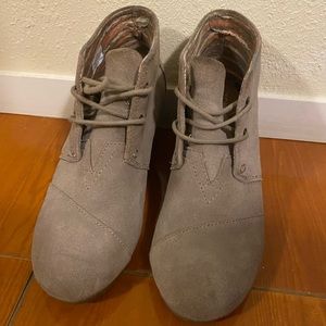 Toms Suede lace-up wedge booties